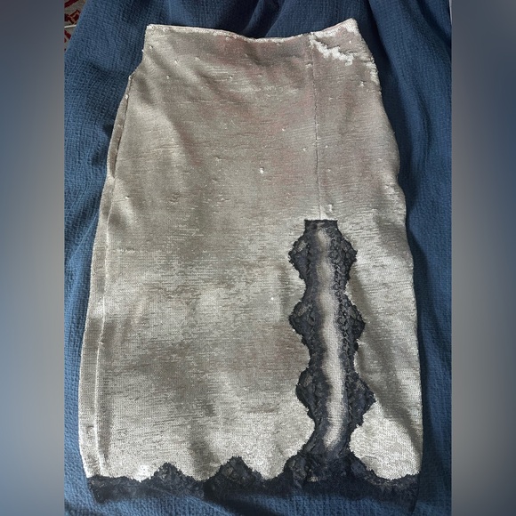 J. Crew Dresses & Skirts - J. Crew Silver Sequin Skirt with Black Lace Trim